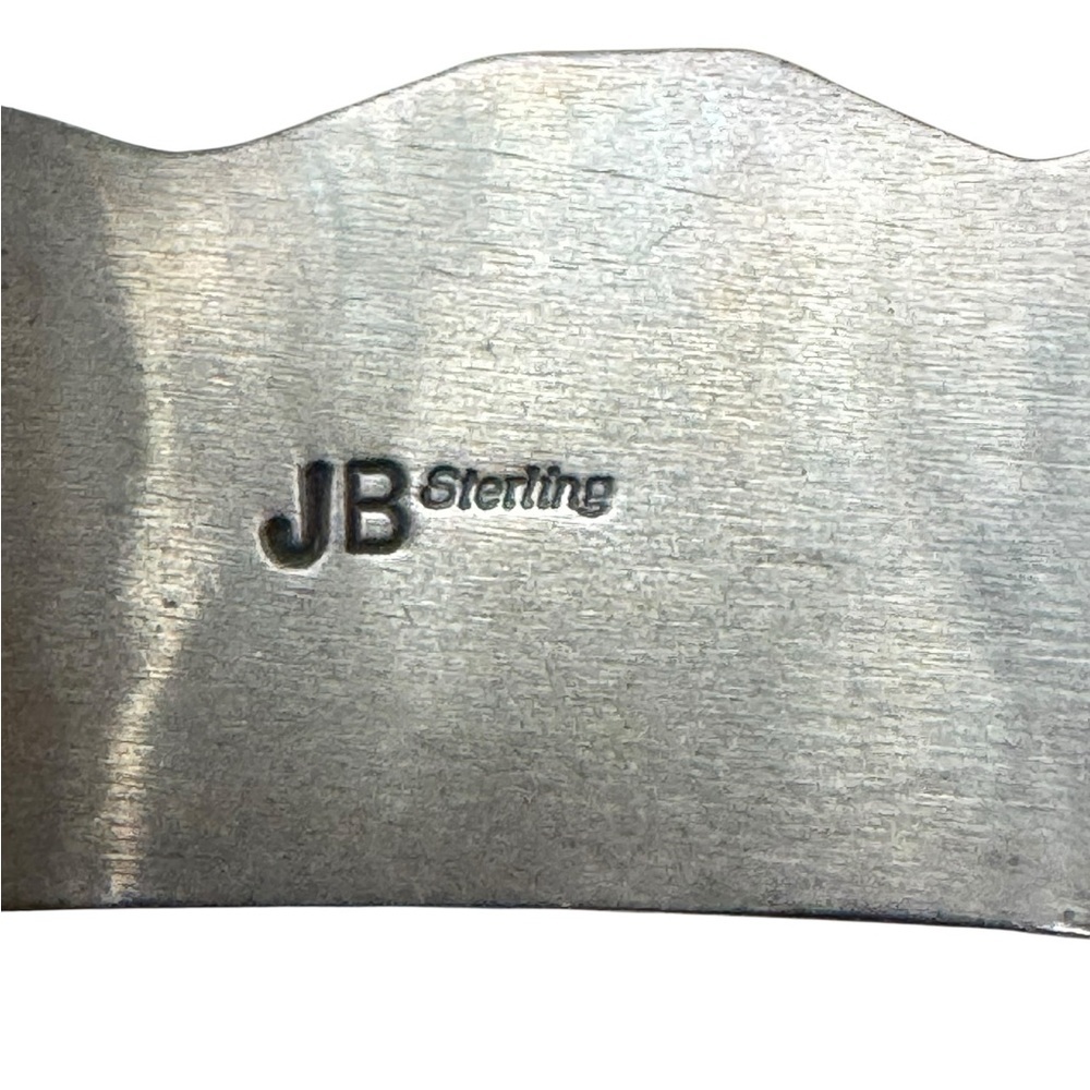 Vintage JB Sterling Silver Cuff Bracelet - Native American Design with Turquoise - Picture 6 of 9